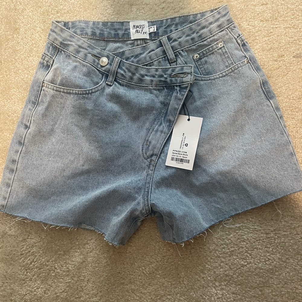 princess polly criss cross denim jean shorts